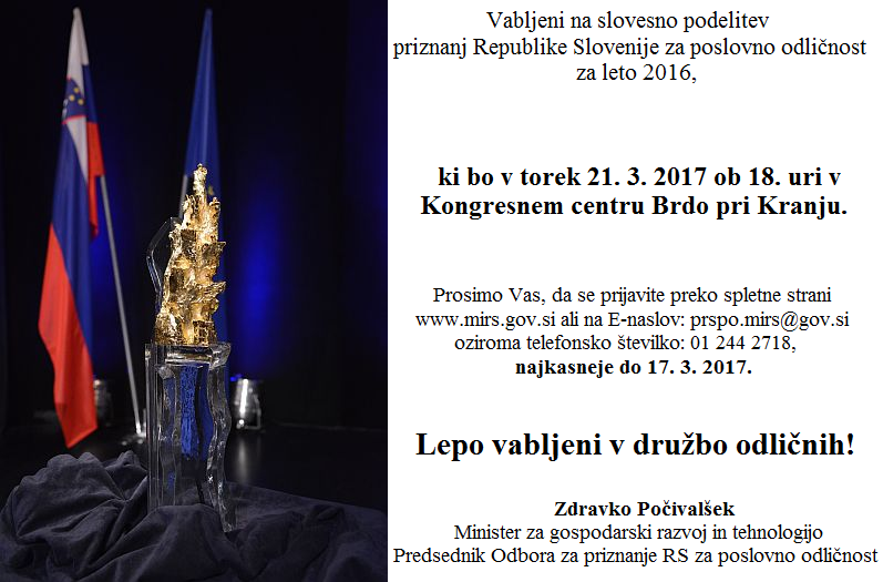 Arhiv: Slovesna podelitev priznanj Republike Slovenije za poslovno odličnost